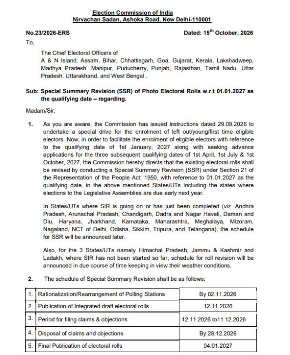 ECI notice on SSR